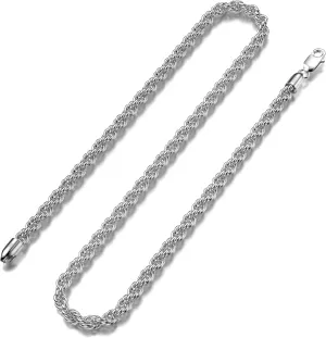 925 Sterling Silver Clasp Rope Chain 2/2.5/3/4/5mm Necklace for Men Silver Link Chain for Women 16-30 Inches
