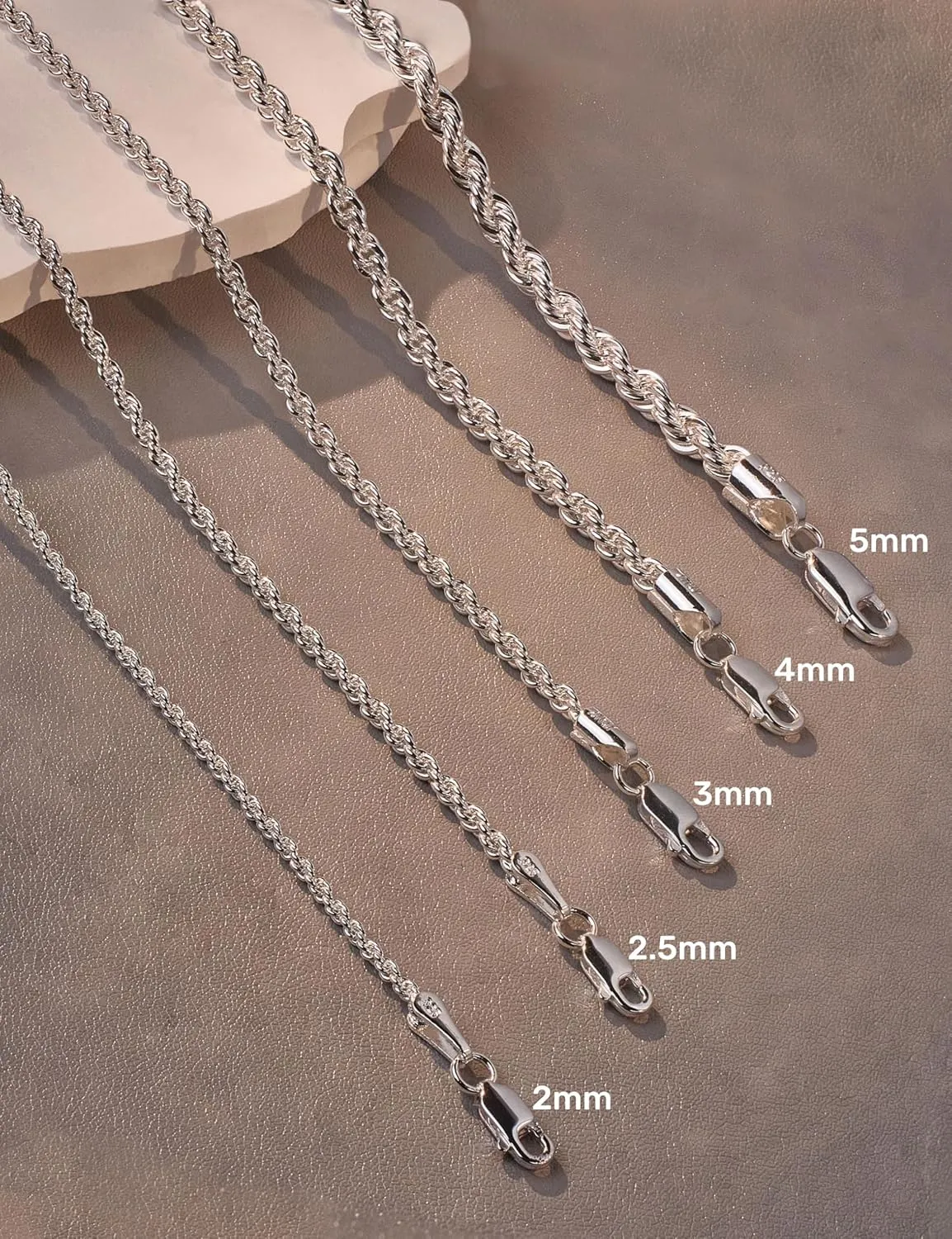 925 Sterling Silver Clasp Rope Chain 2/2.5/3/4/5mm Necklace for Men Silver Link Chain for Women 16-30 Inches