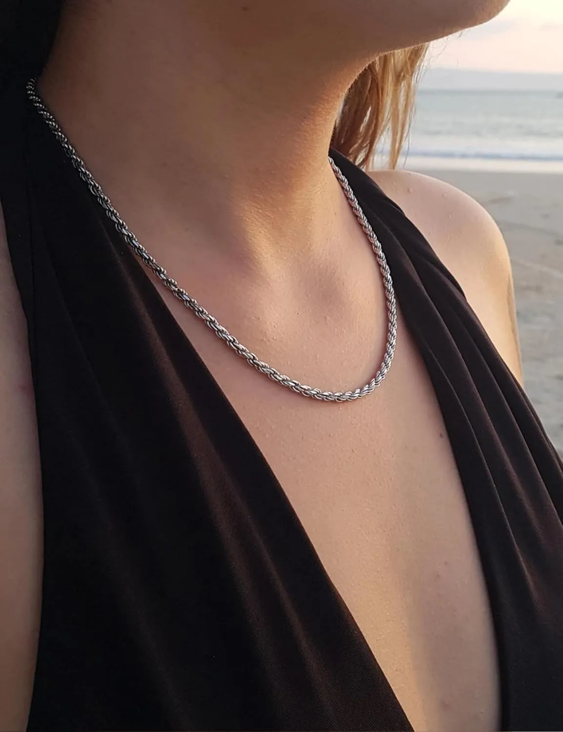 925 Sterling Silver Clasp Rope Chain 2/2.5/3/4/5mm Necklace for Men Silver Link Chain for Women 16-30 Inches