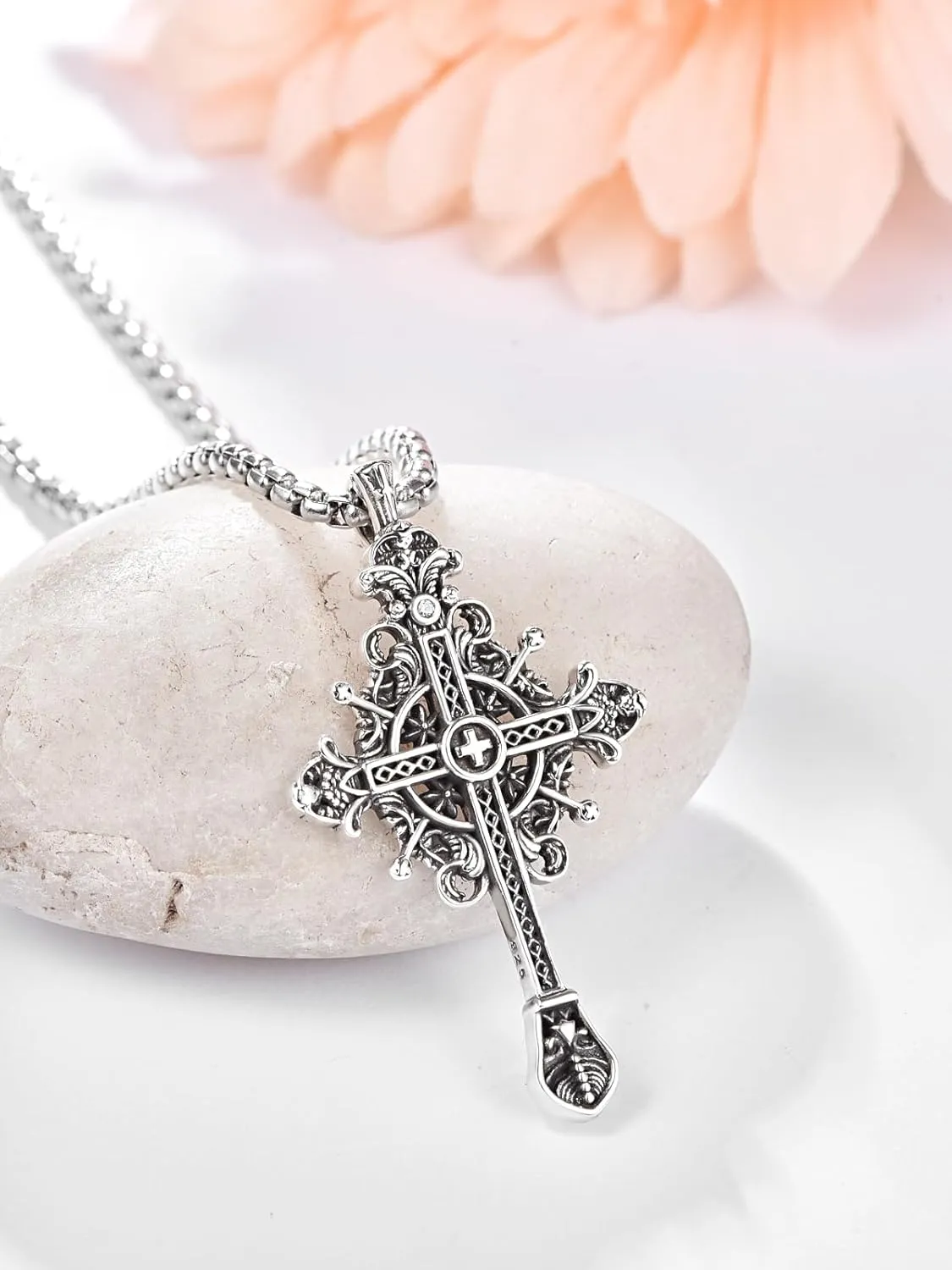 925 Sterling Silver Cross Crucifix Jesus Christ INRI Pendant Necklace for Men Women Medal Christian Religious Necklaces for Mens