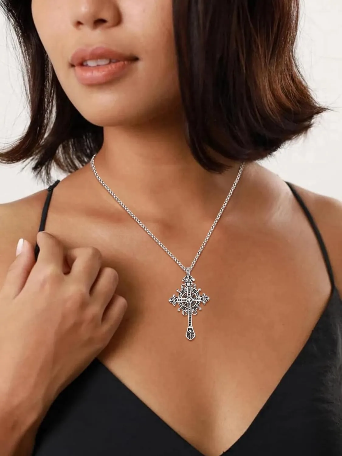 925 Sterling Silver Cross Crucifix Jesus Christ INRI Pendant Necklace for Men Women Medal Christian Religious Necklaces for Mens