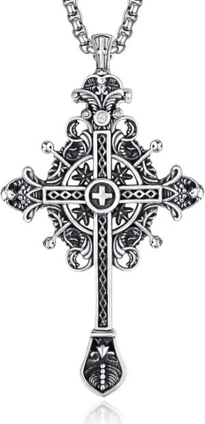 925 Sterling Silver Cross Crucifix Jesus Christ INRI Pendant Necklace for Men Women Medal Christian Religious Necklaces for Mens