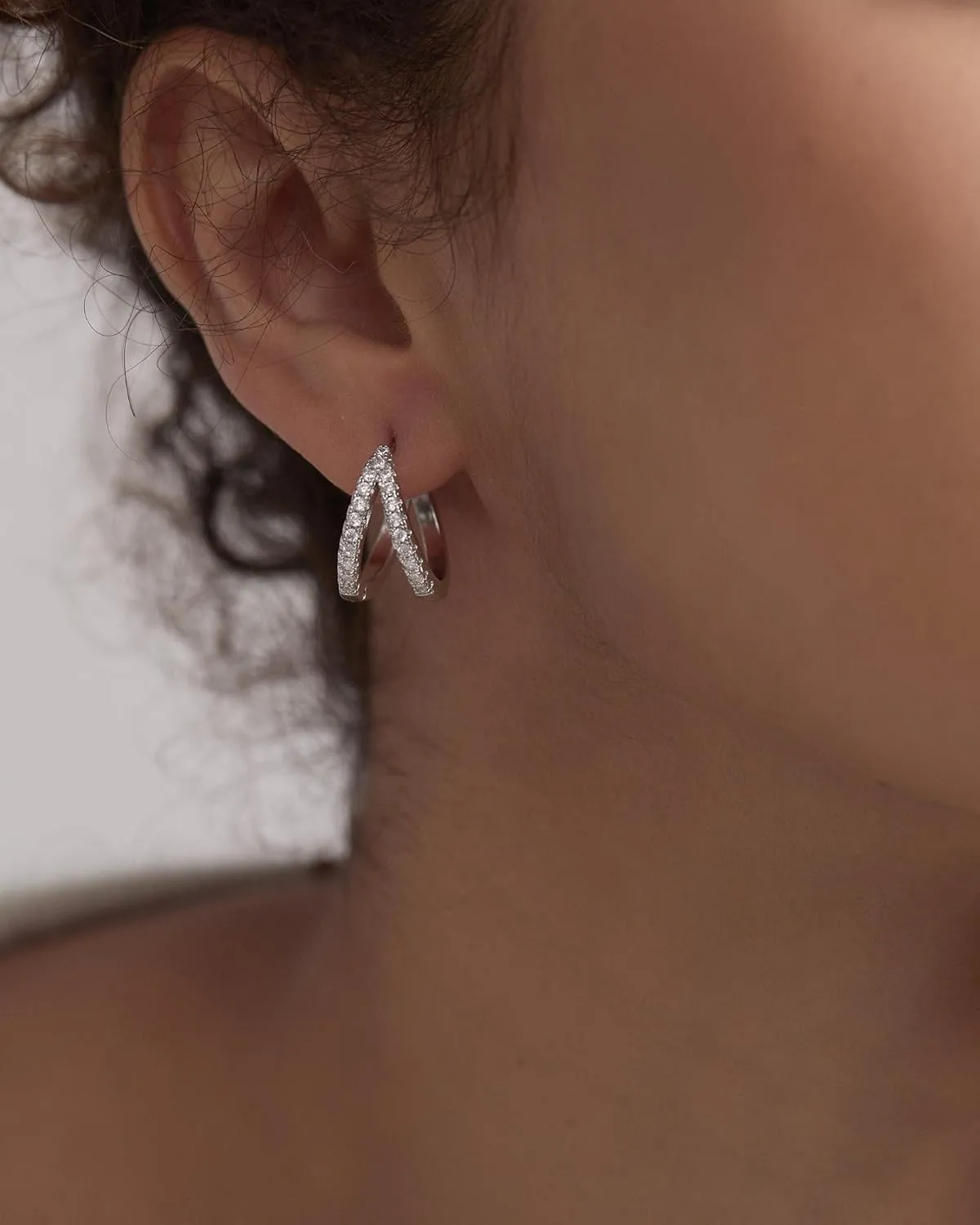 925 Sterling Silver Cubic Zirconia Double Hoop Earrings for Women, Hypoallergenic Sparkling Diamond Hoop Earrings for Daily Wear