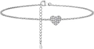 925 Sterling Silver Dainty Heart Anklets for Women, A-Z Letter Cute Initial Charm Anklet: 8.6"-10.6", Adjustable, Come with Box