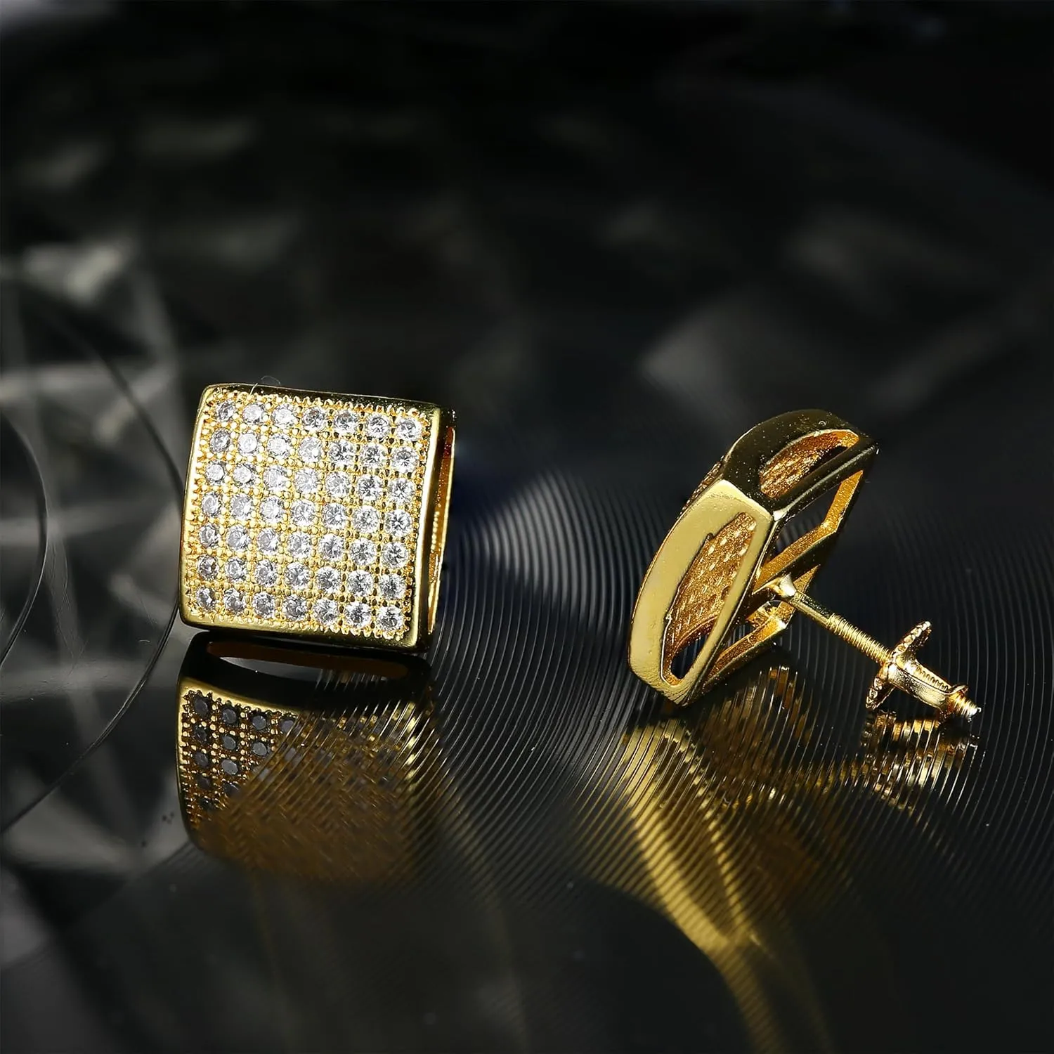 925 Sterling Silver Earrings For Men Women- Hypoallergenic Cubic Zirconia Stud Earrings for Sensitive Ears, 18K Gold Plated Large Square Diamond Studs
