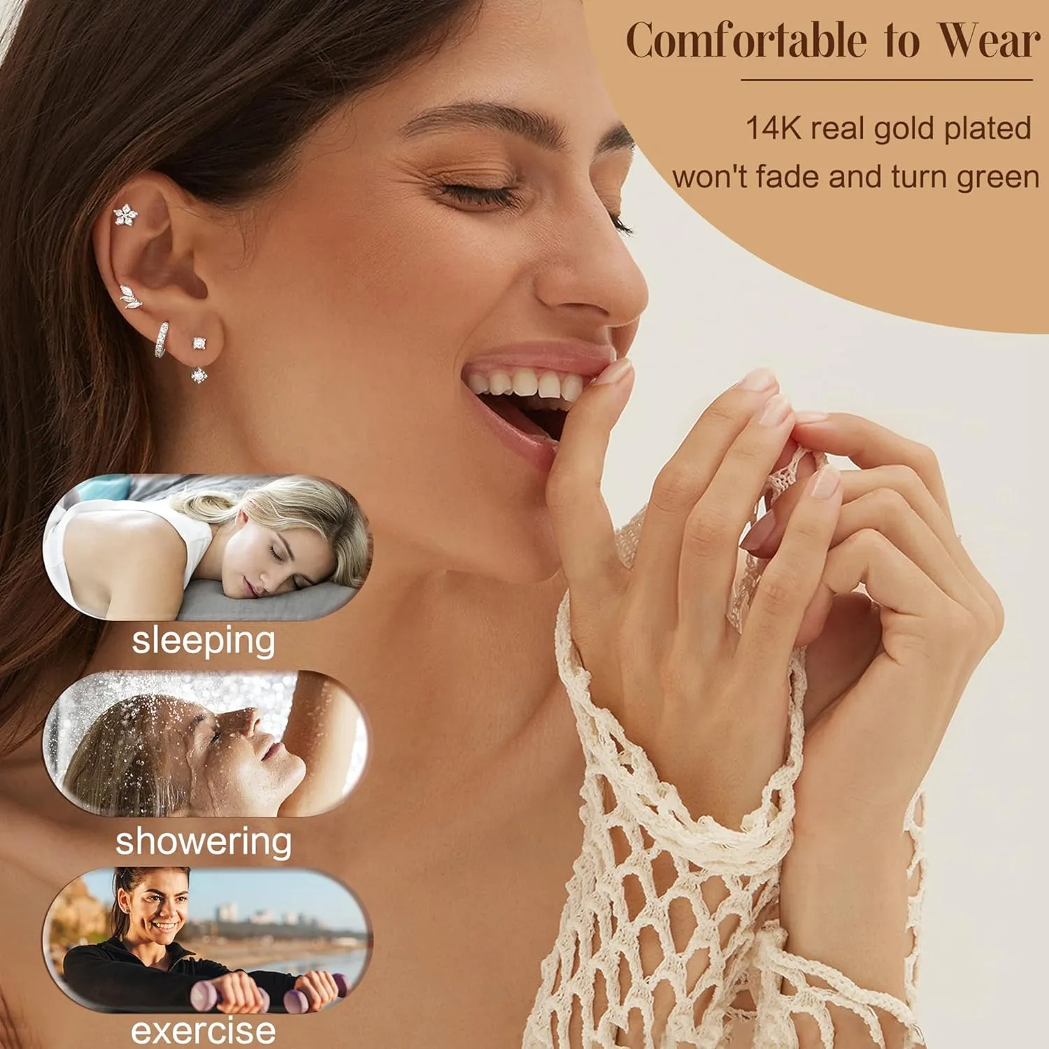 925 Sterling Silver Earrings for Women Trendy - 14K Gold Plated Earrings Set for Multiple Piercing Hypoallergenic Earrings Stacks for Sensitive Ears Dainty Gold Cartilage Earring Studs Pack Small Tragus Helix Cartilage Piercing Jewelry
