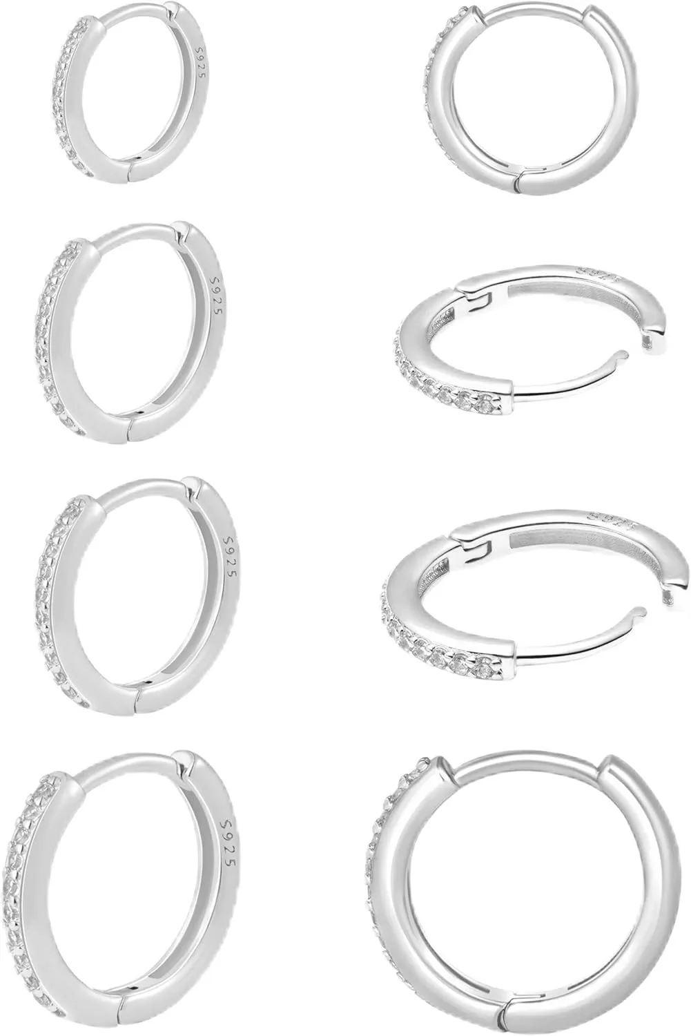 925 Sterling Silver Earrings,Cubic Zirconia Huggie Hoop Earring for Women Trendy, 14K White Gold Plated Cartilage Piercing Earrings Small Hypoallergenic hoops for Jewelry Gifts