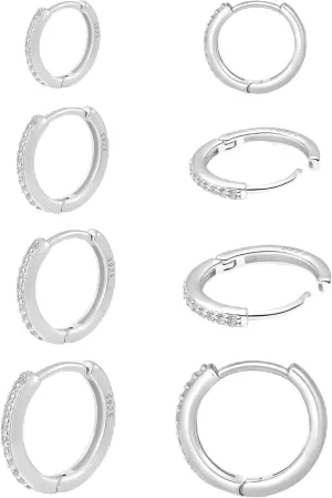 925 Sterling Silver Earrings,Cubic Zirconia Huggie Hoop Earring for Women Trendy, 14K White Gold Plated Cartilage Piercing Earrings Small Hypoallergenic hoops for Jewelry Gifts