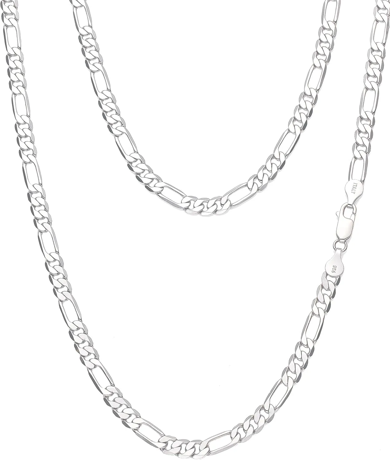 925 Sterling Silver Figaro/Cuban Chain Necklace for Men Diamond Cut Silver Link Chain for Women 16-30 Inches