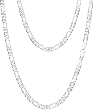 925 Sterling Silver Figaro/Cuban Chain Necklace for Men Diamond Cut Silver Link Chain for Women 16-30 Inches