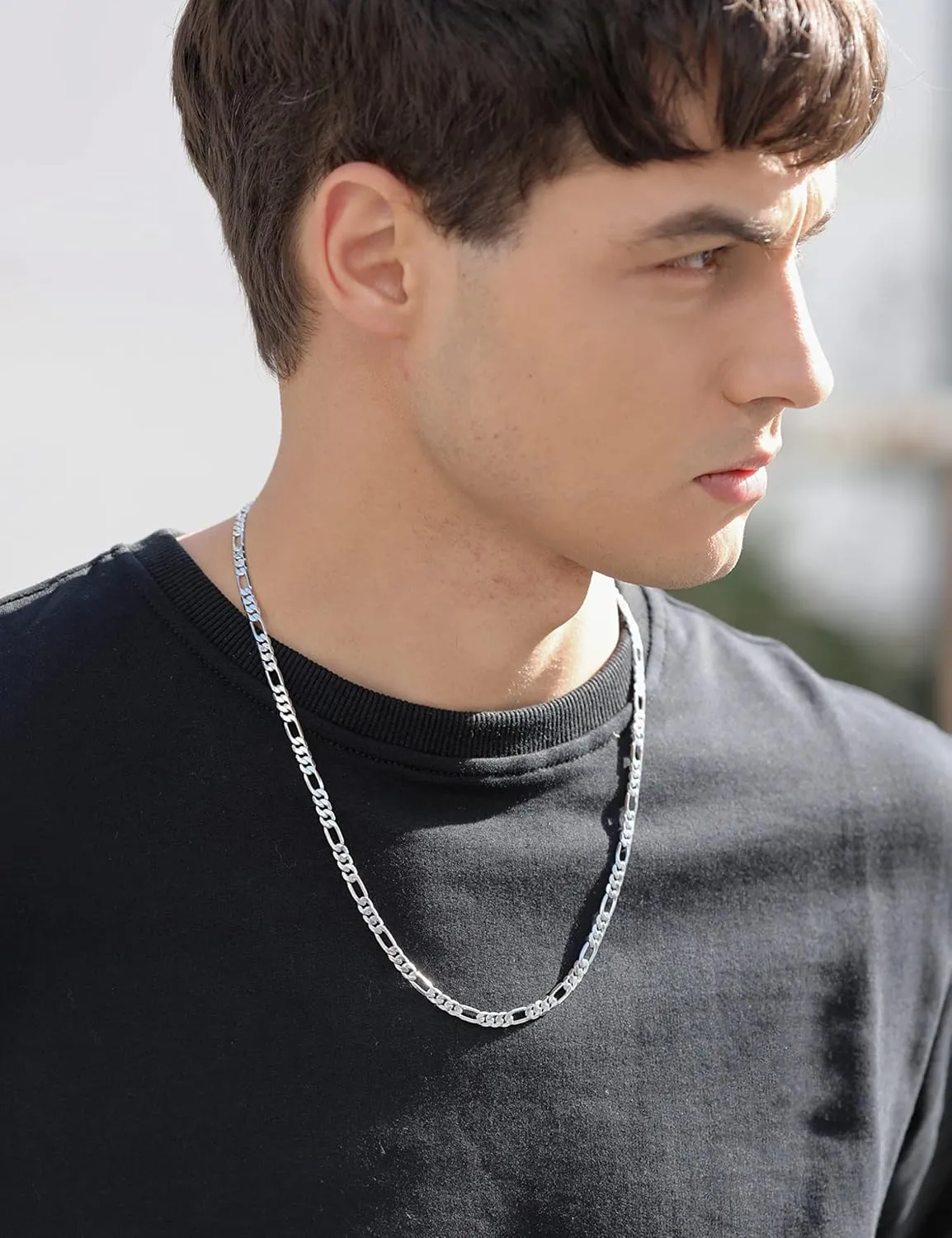 925 Sterling Silver Figaro/Cuban Chain Necklace for Men Diamond Cut Silver Link Chain for Women 16-30 Inches