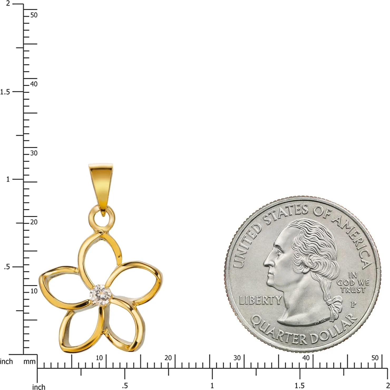 925 Sterling Silver Floating Cut-Out Plumeria Flower Necklace Pendant with 18" Box Chain, 14K Gold Plated, Cubic Zirconia, Nickel Free Hypoallergenic for Sensitive Skin, Gift Box Included