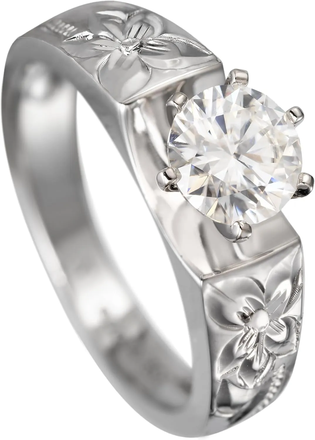 925 Sterling Silver Hawaiian Heirloom Princess Plumeria Flower Scroll Ring Stackable Wedding Engagement Promise Band, Topaz, Opal, D VVS1 Moissanite Diamond, Nickel Free Hypoallergenic for Sensitive Skin, with Gift Box