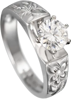 925 Sterling Silver Hawaiian Heirloom Princess Plumeria Flower Scroll Ring Stackable Wedding Engagement Promise Band, Topaz, Opal, D VVS1 Moissanite Diamond, Nickel Free Hypoallergenic for Sensitive Skin, with Gift Box
