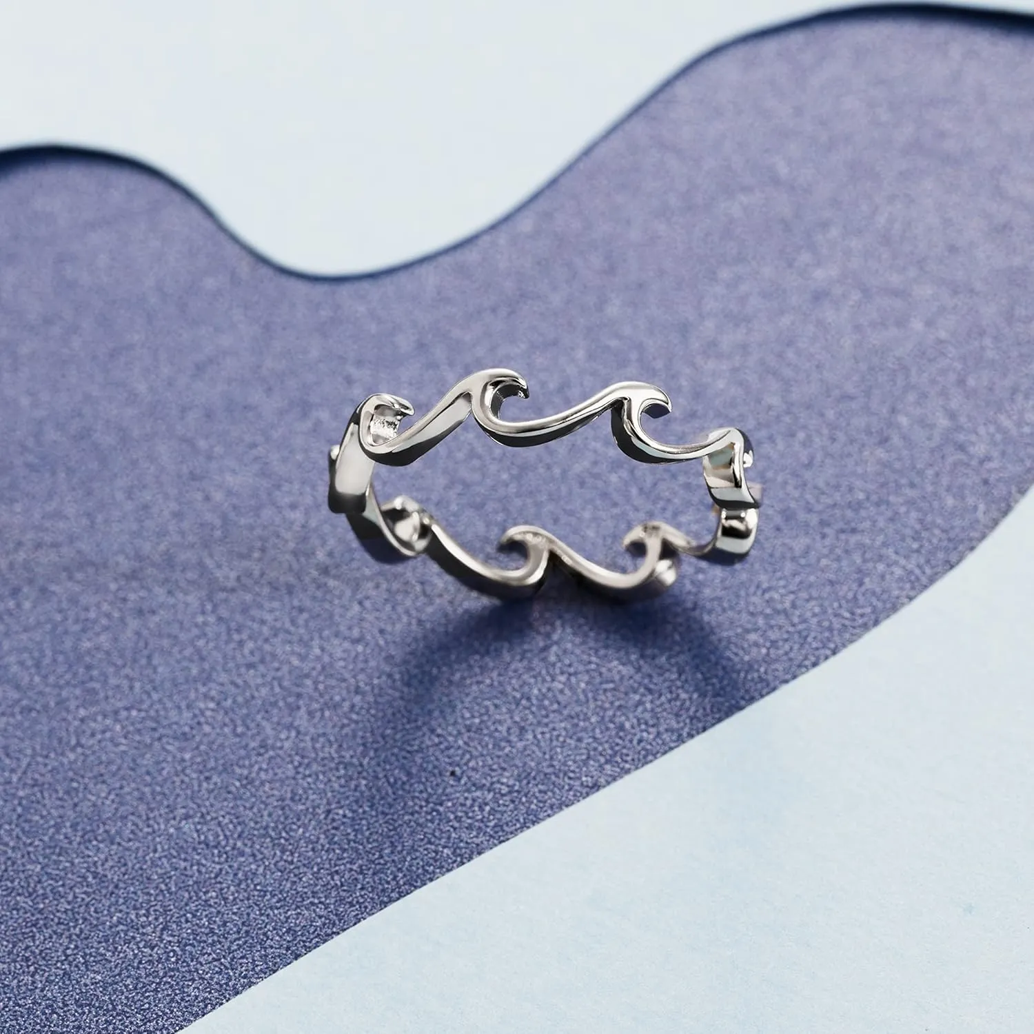 925 Sterling Silver Hawaiian Infinity Ocean Sea Wave Stackable Ring Wedding Eternity Band, Nickel Free Hypoallergenic for Sensitive Skin, Tropical Island Beach Jewelry with Gift Box