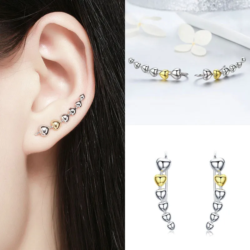 925 Sterling Silver Korean Feather Rose Flower Star Plane Cuff Stud Earrings for Women Fashion Women Earrings 2018 brincos s925