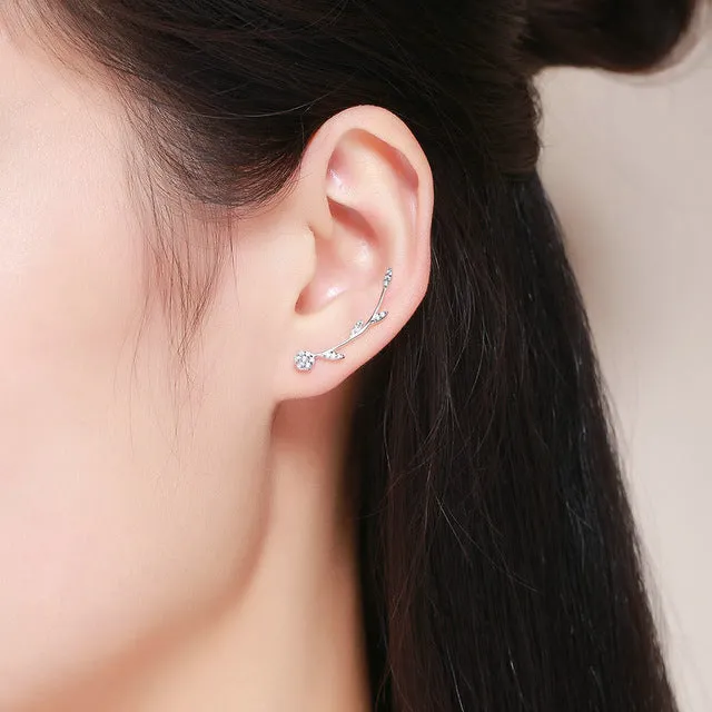925 Sterling Silver Korean Feather Rose Flower Star Plane Cuff Stud Earrings for Women Fashion Women Earrings 2018 brincos s925