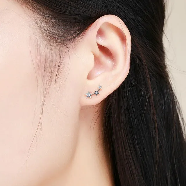 925 Sterling Silver Korean Feather Rose Flower Star Plane Cuff Stud Earrings for Women Fashion Women Earrings 2018 brincos s925