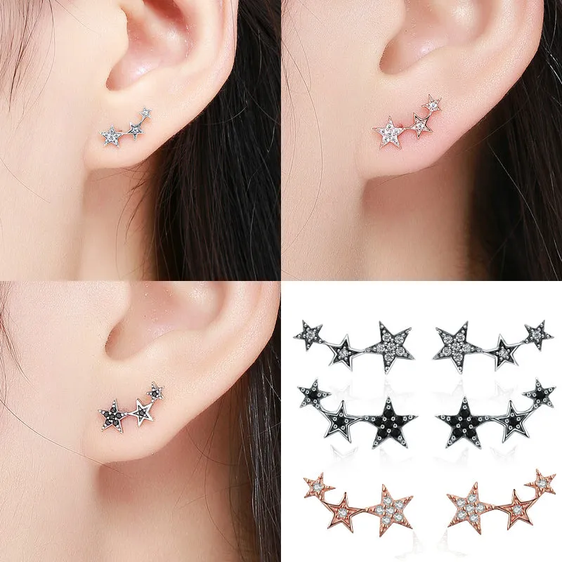 925 Sterling Silver Korean Feather Rose Flower Star Plane Cuff Stud Earrings for Women Fashion Women Earrings 2018 brincos s925