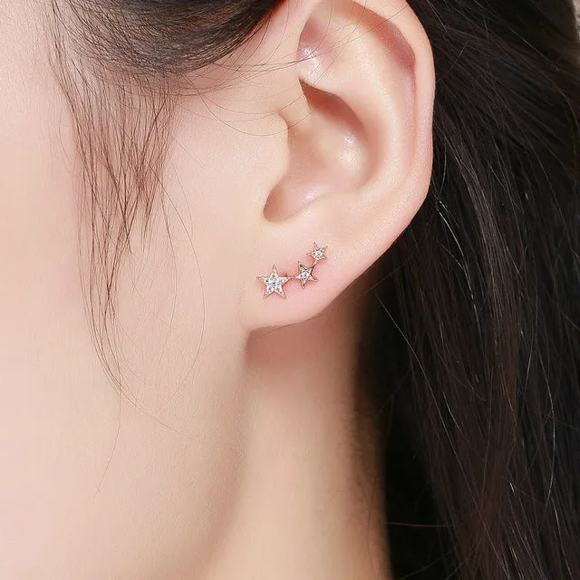 925 Sterling Silver Korean Feather Rose Flower Star Plane Cuff Stud Earrings for Women Fashion Women Earrings 2018 brincos s925