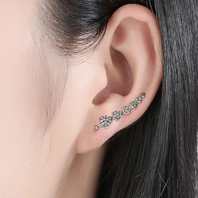 925 Sterling Silver Korean Feather Rose Flower Star Plane Cuff Stud Earrings for Women Fashion Women Earrings 2018 brincos s925