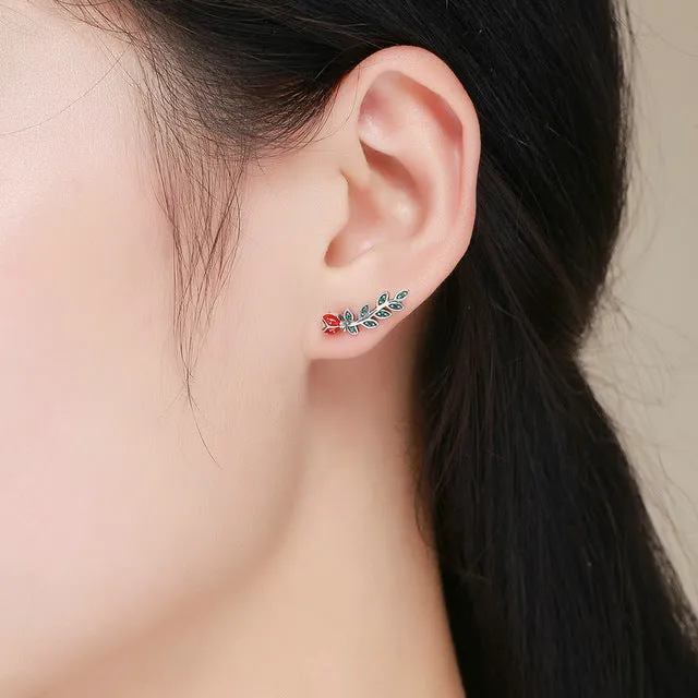 925 Sterling Silver Korean Feather Rose Flower Star Plane Cuff Stud Earrings for Women Fashion Women Earrings 2018 brincos s925
