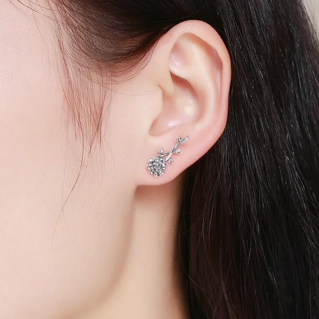 925 Sterling Silver Korean Feather Rose Flower Star Plane Cuff Stud Earrings for Women Fashion Women Earrings 2018 brincos s925
