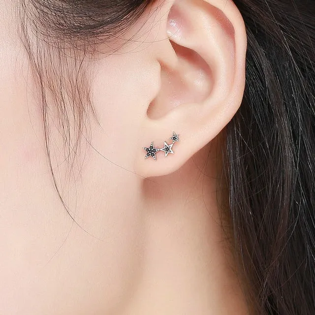 925 Sterling Silver Korean Feather Rose Flower Star Plane Cuff Stud Earrings for Women Fashion Women Earrings 2018 brincos s925