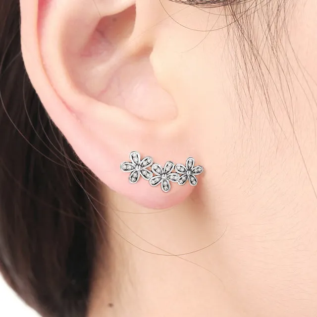 925 Sterling Silver Korean Feather Rose Flower Star Plane Cuff Stud Earrings for Women Fashion Women Earrings 2018 brincos s925