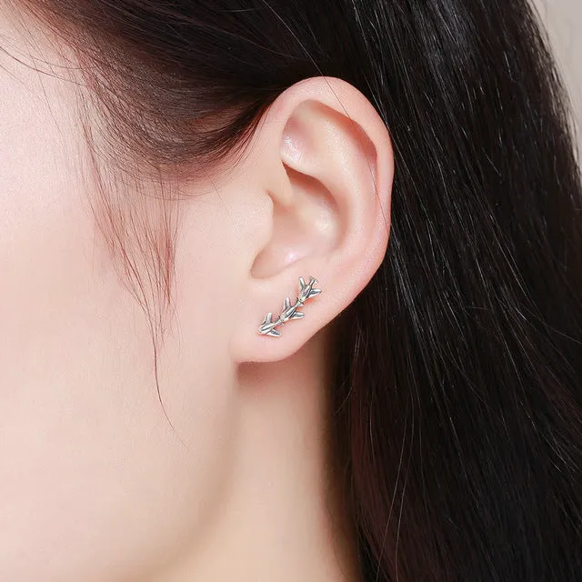 925 Sterling Silver Korean Feather Rose Flower Star Plane Cuff Stud Earrings for Women Fashion Women Earrings 2018 brincos s925