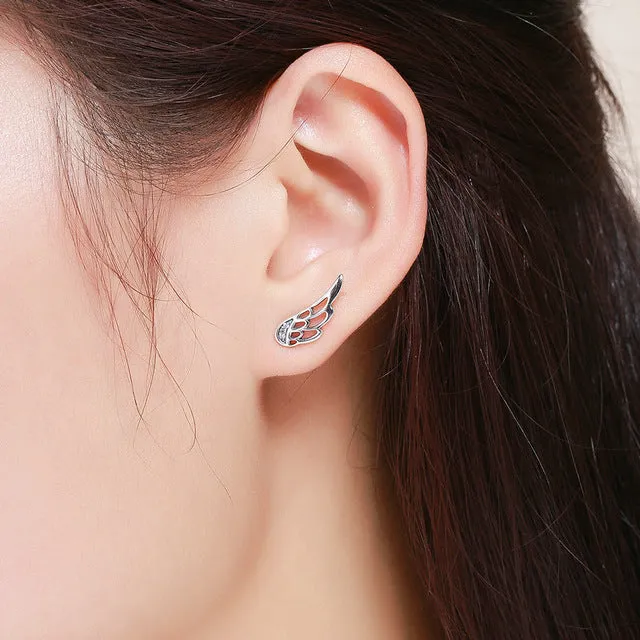 925 Sterling Silver Korean Feather Rose Flower Star Plane Cuff Stud Earrings for Women Fashion Women Earrings 2018 brincos s925