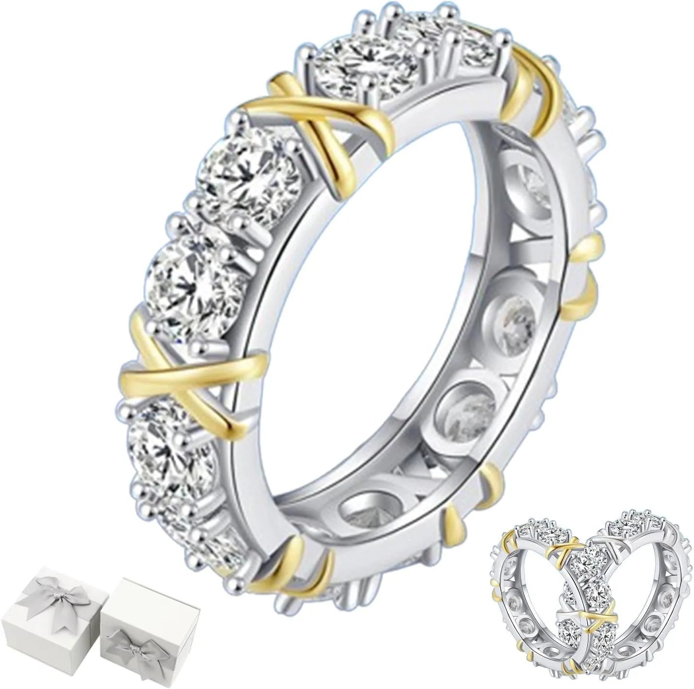 925 Sterling Silver Magnetology Moissanite Diamond Ring, Couple's Magnetic Zircon Shaping Cross Full Moissanite Ring (B,6)