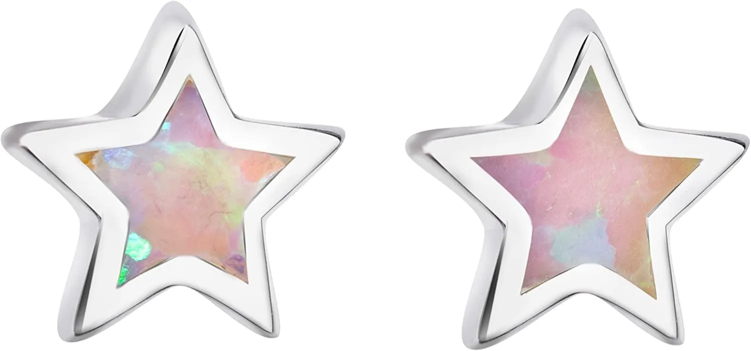 925 Sterling Silver Opal Star Stud Earrings 14K Gold Plated, Nickel Free Hypoallergenic for Sensitive Skin, Hawaii Jewelry for Women, Gift Box Included