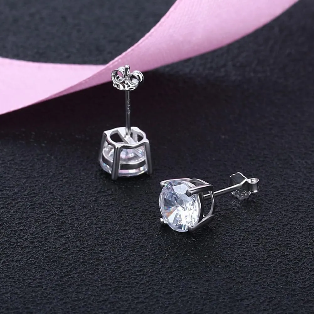 925 Sterling Silver Princess Cut Cubic Zirconia Stud Earrings for Women Men 4 Prong Sparkling Simulated Diamond Brilliance CZ Studs Ear Piercing Earring Hypoallergenic Jewelry, 4-8MM Available