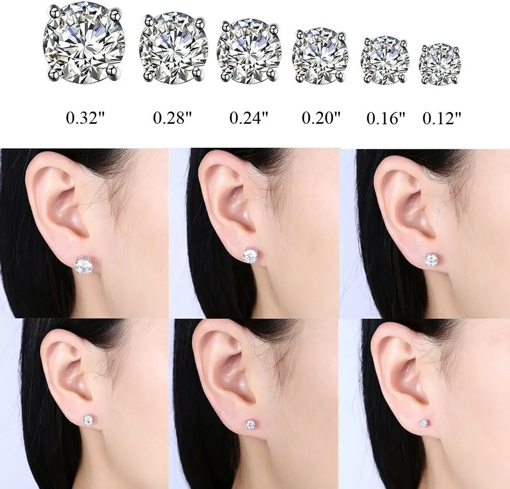 925 Sterling Silver Princess Cut Cubic Zirconia Stud Earrings for Women Men 4 Prong Sparkling Simulated Diamond Brilliance CZ Studs Ear Piercing Earring Hypoallergenic Jewelry, 4-8MM Available