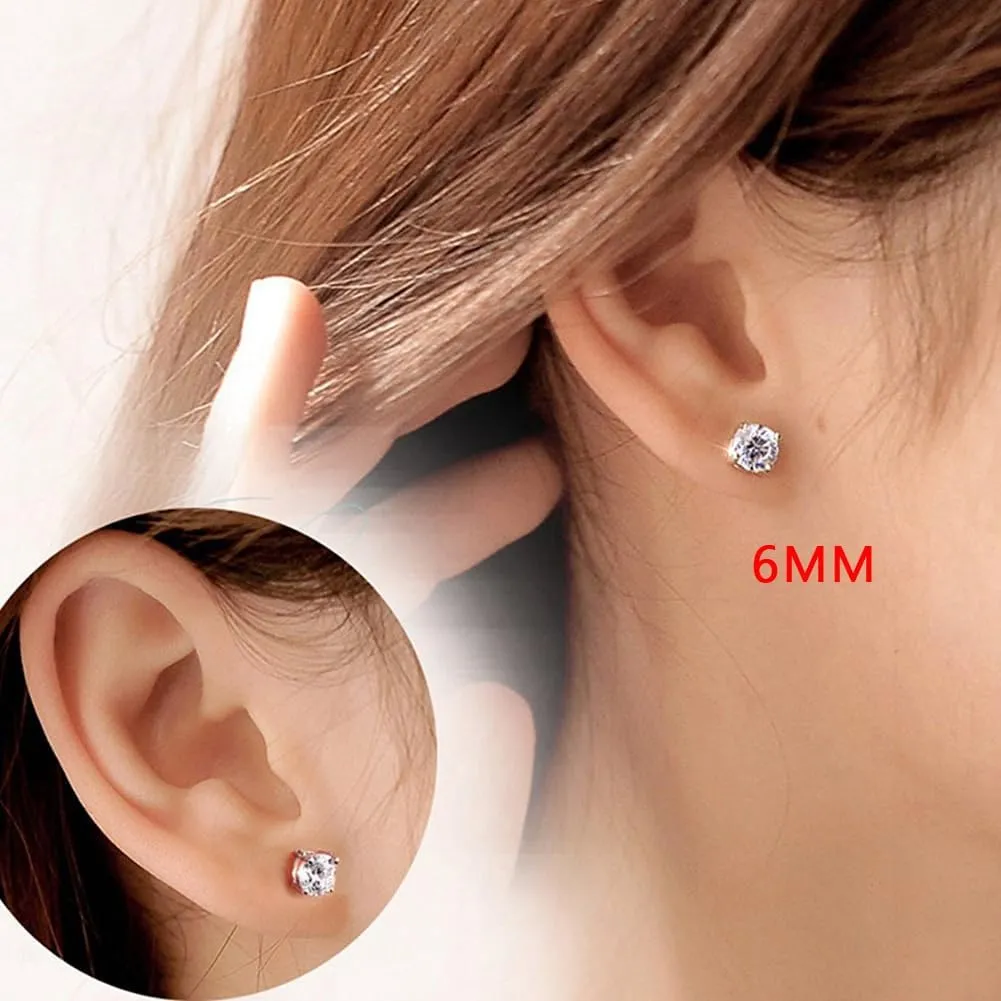925 Sterling Silver Princess Cut Cubic Zirconia Stud Earrings for Women Men 4 Prong Sparkling Simulated Diamond Brilliance CZ Studs Ear Piercing Earring Hypoallergenic Jewelry, 4-8MM Available