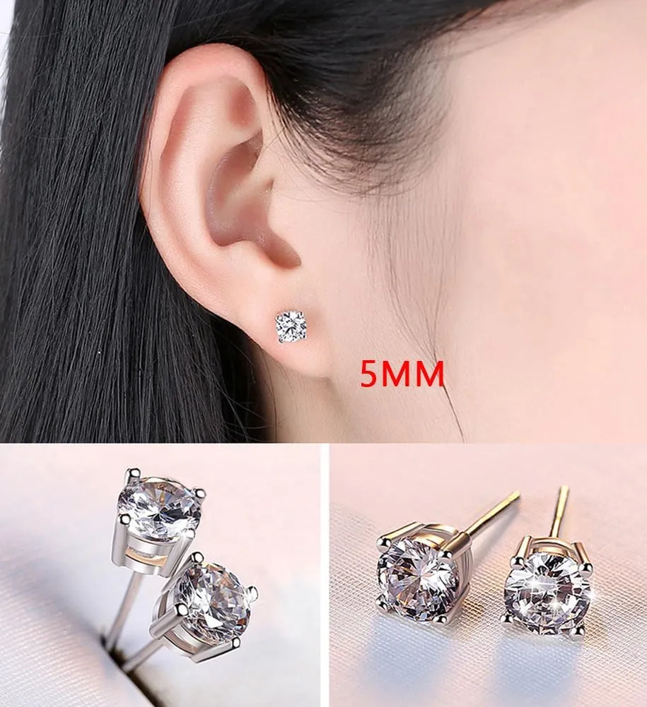 925 Sterling Silver Princess Cut Cubic Zirconia Stud Earrings for Women Men 4 Prong Sparkling Simulated Diamond Brilliance CZ Studs Ear Piercing Earring Hypoallergenic Jewelry, 4-8MM Available