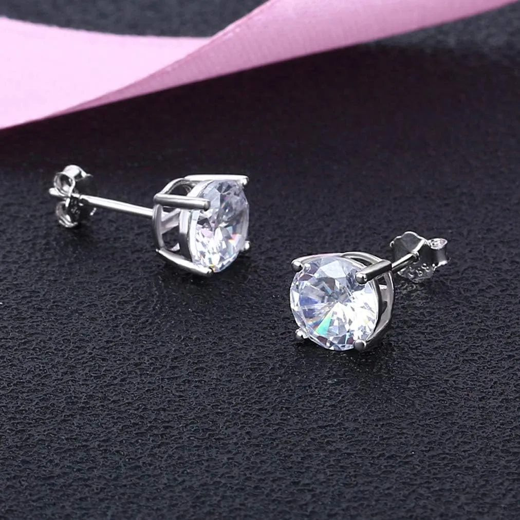 925 Sterling Silver Princess Cut Cubic Zirconia Stud Earrings for Women Men 4 Prong Sparkling Simulated Diamond Brilliance CZ Studs Ear Piercing Earring Hypoallergenic Jewelry, 4-8MM Available