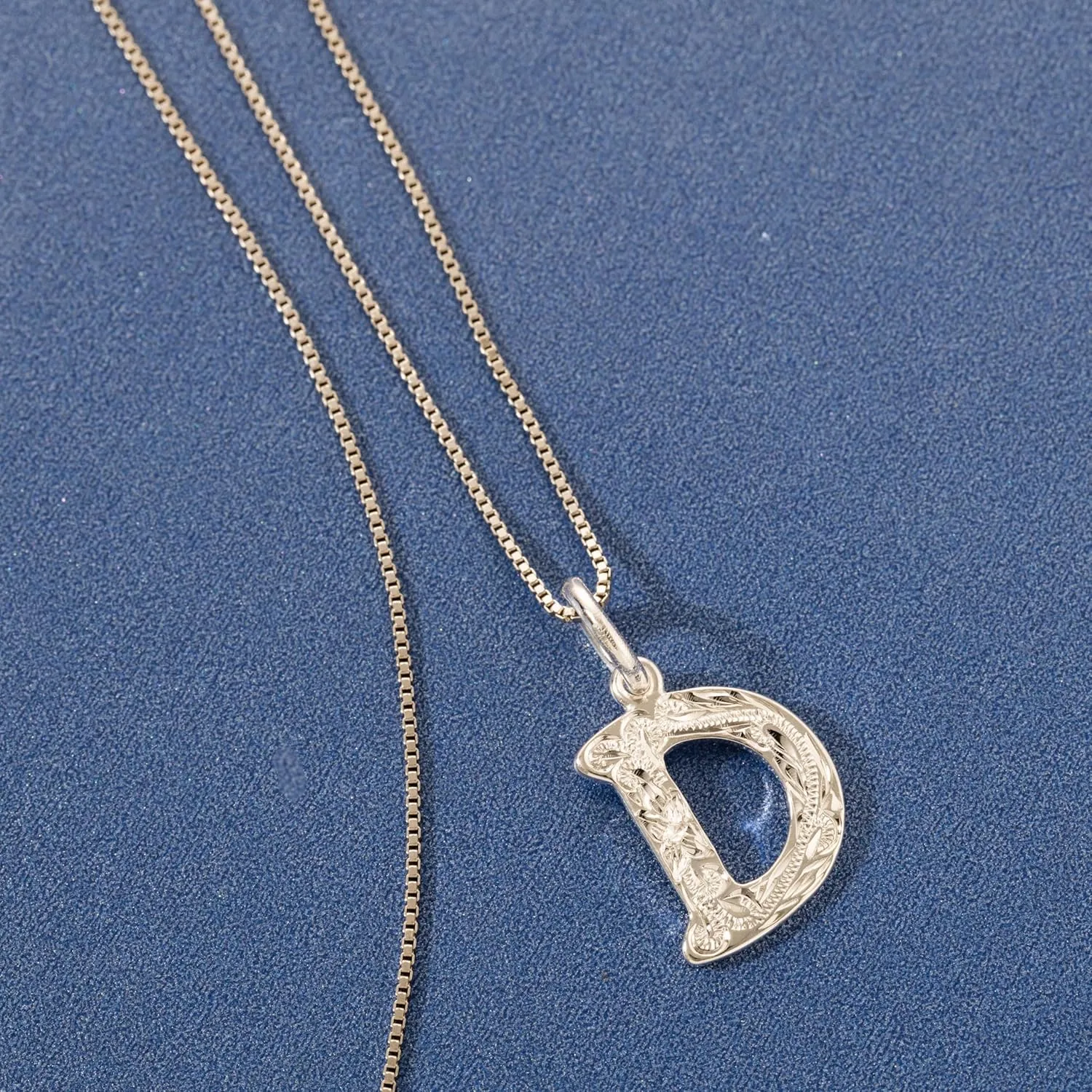 925 Sterling Silver Rhodium Plated Hawaiian Initials ABC Alphabet Letter Necklace Pendant Charms, Nickel Free Hypoallergenic for Sensitive Skin, Heirloom Scroll, with 18 Box Chain and Gift Box