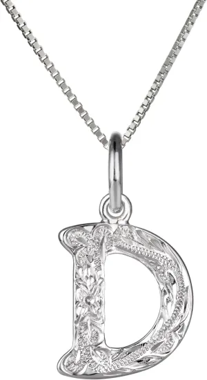 925 Sterling Silver Rhodium Plated Hawaiian Initials ABC Alphabet Letter Necklace Pendant Charms, Nickel Free Hypoallergenic for Sensitive Skin, Heirloom Scroll, with 18 Box Chain and Gift Box
