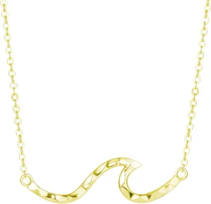 925 Sterling Silver Single Ocean Wave Necklace Pendant with 16" 2" Adjustable Link Chain, Nickel Free Hypoallergenic for Sensitive Skin, Opal Cubic Zirconia Hammered, with Gift Box (Hammered 14K Yellow Gold Plated)