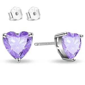 925 Sterling Silver Sparkling Heart Crystal Stud Earrings for Women Girls Hypoallergenic Love Cubic Zirconia Earrings for Sensitive Ears Valentines Birthday Christmas's Day Jewelry Gift (Light purple)