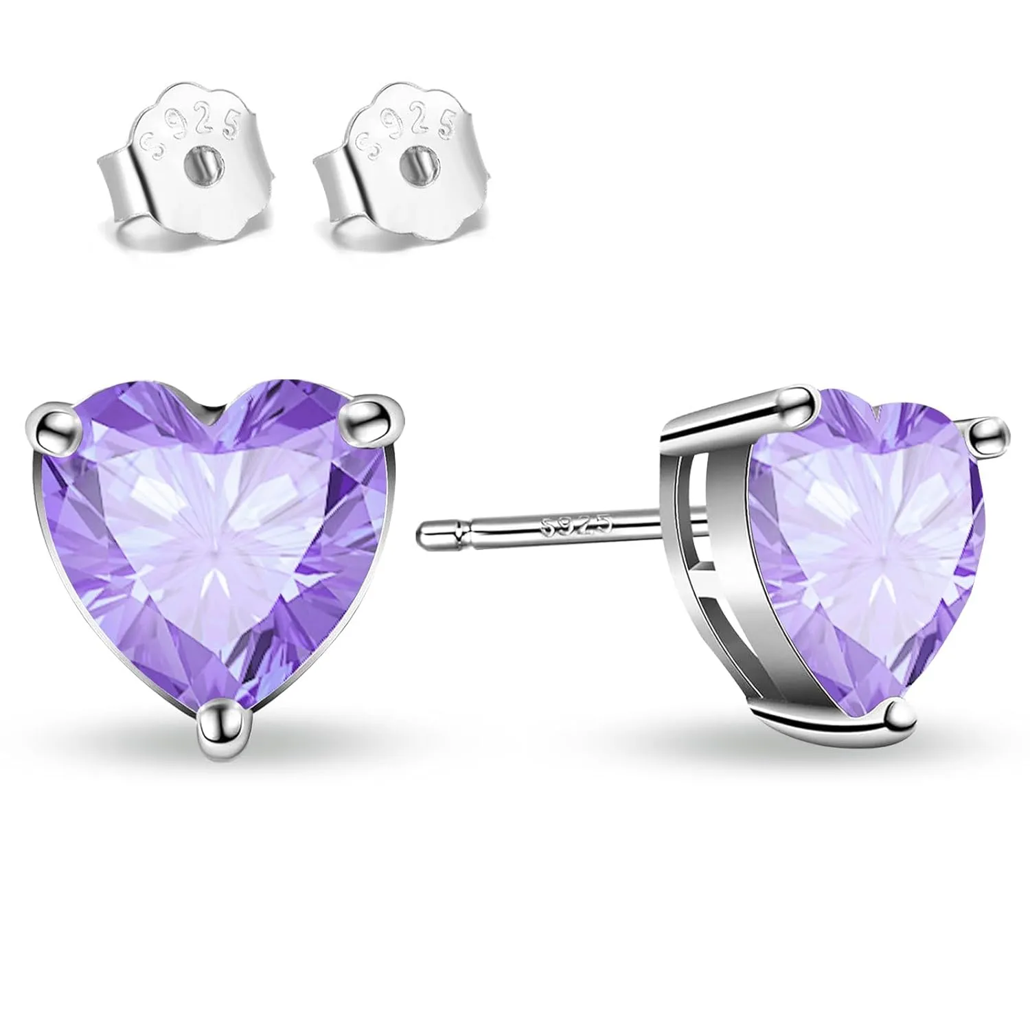 925 Sterling Silver Sparkling Heart Crystal Stud Earrings for Women Girls Hypoallergenic Love Cubic Zirconia Earrings for Sensitive Ears Valentines Birthday Christmas's Day Jewelry Gift (Light purple)