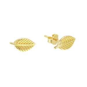 925 Sterling Silver Tiny Leaf Studs Earrings for Women Girl, Yellow Gold Tone