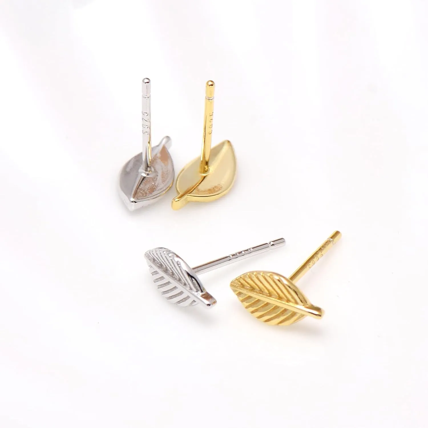 925 Sterling Silver Tiny Leaf Studs Earrings for Women Girl, Yellow Gold Tone