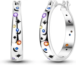 925 Sterling Silver Women Earrings,Large Round Hoops,Sparkling Star and Moon Earrings, Various Hypoallergenic Earrings, Best Gift for Women