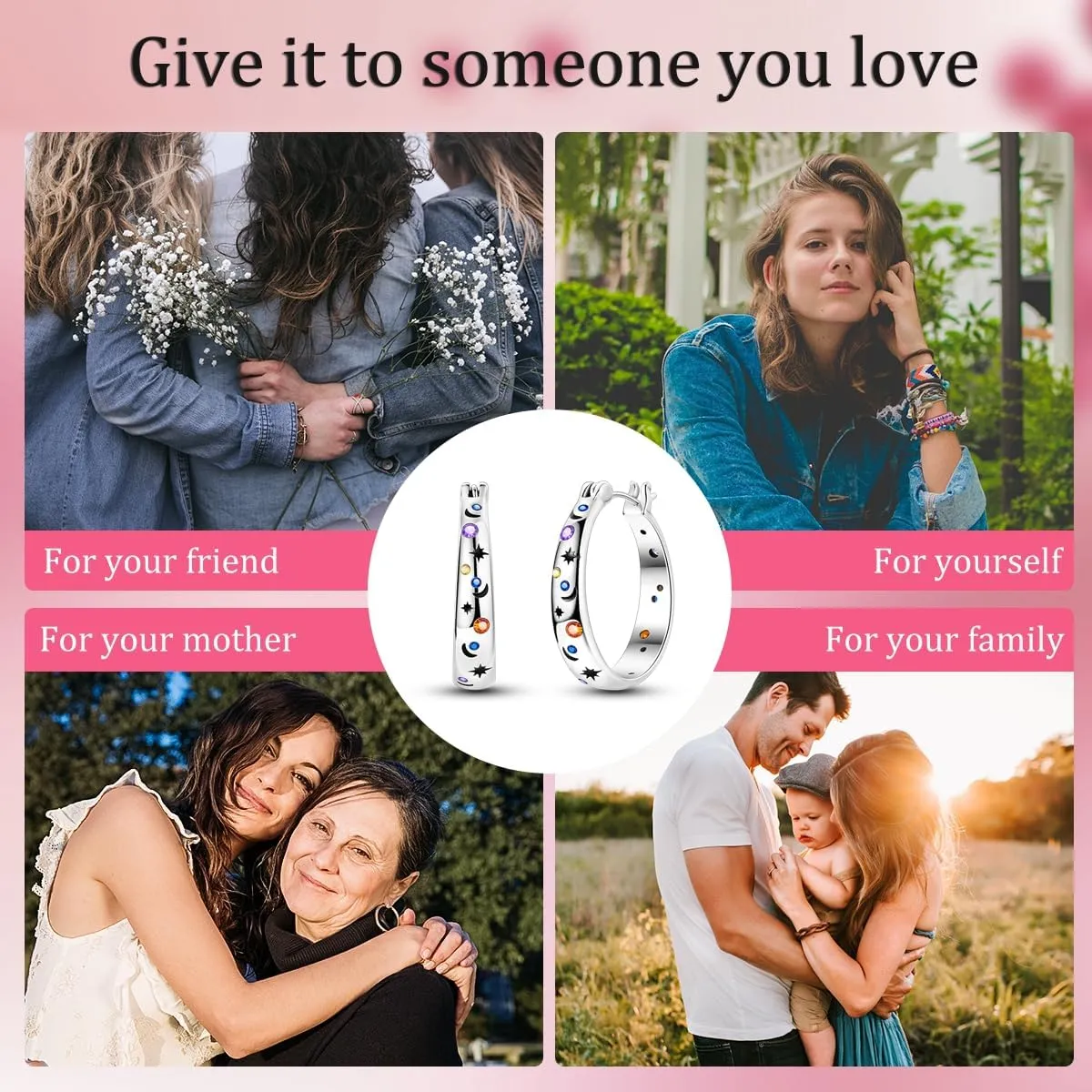 925 Sterling Silver Women Earrings,Large Round Hoops,Sparkling Star and Moon Earrings, Various Hypoallergenic Earrings, Best Gift for Women