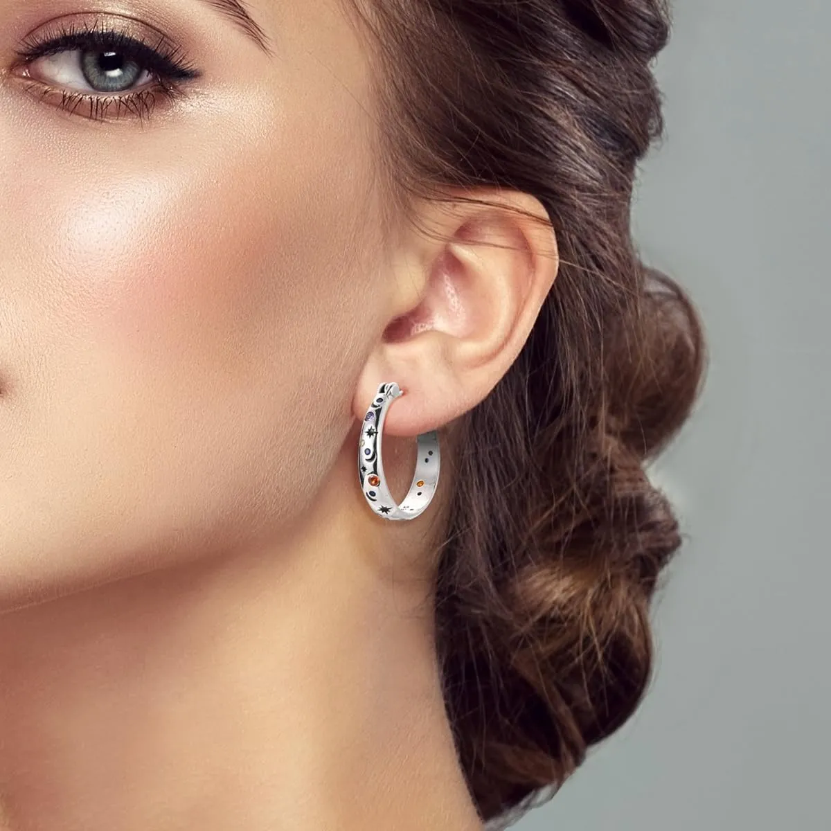 925 Sterling Silver Women Earrings,Large Round Hoops,Sparkling Star and Moon Earrings, Various Hypoallergenic Earrings, Best Gift for Women
