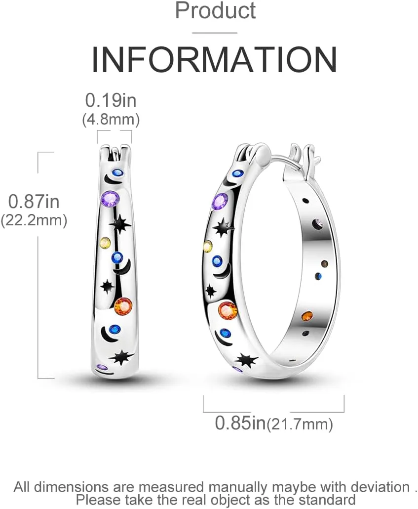 925 Sterling Silver Women Earrings,Large Round Hoops,Sparkling Star and Moon Earrings, Various Hypoallergenic Earrings, Best Gift for Women