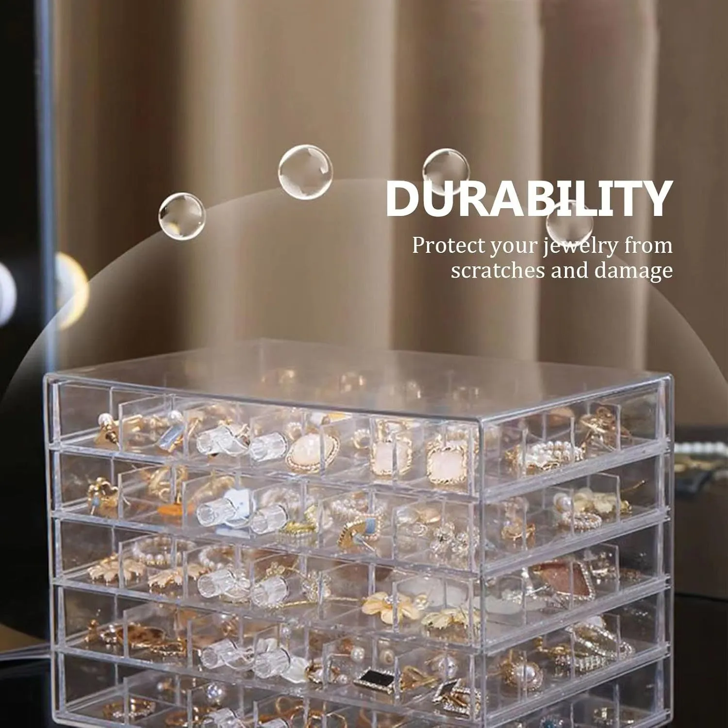 Acrylic Jewelry Storage Box W/ 5 Drawers, 5-Layer 120 Grid Clear Plastic Jewelry Organizer for Women & Girls, Transparent Display Stand for Earring, Necklace, Ring & Bracelets